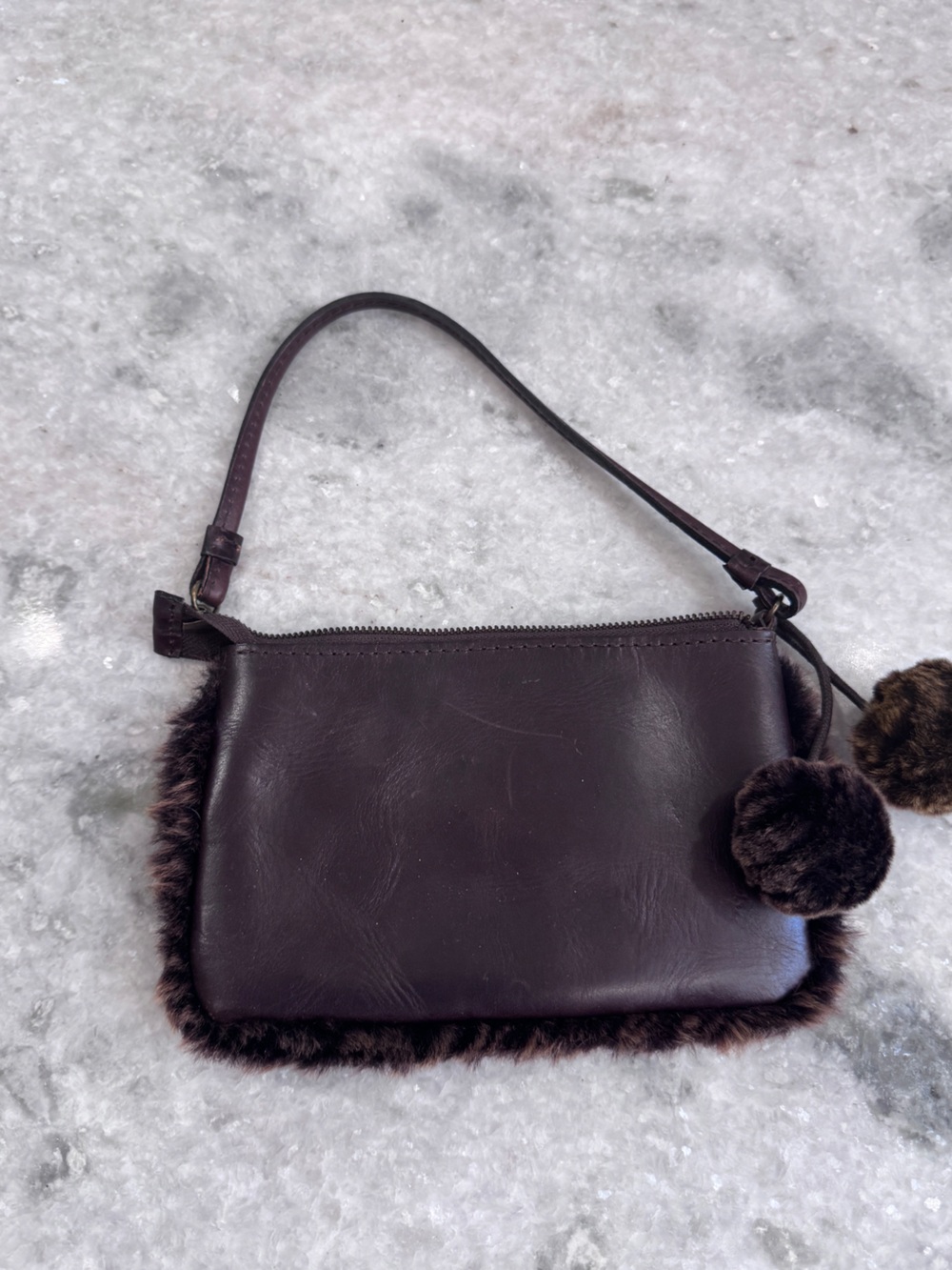 Brown Faux Fur Trim Patricia Nash Leather Wristlet